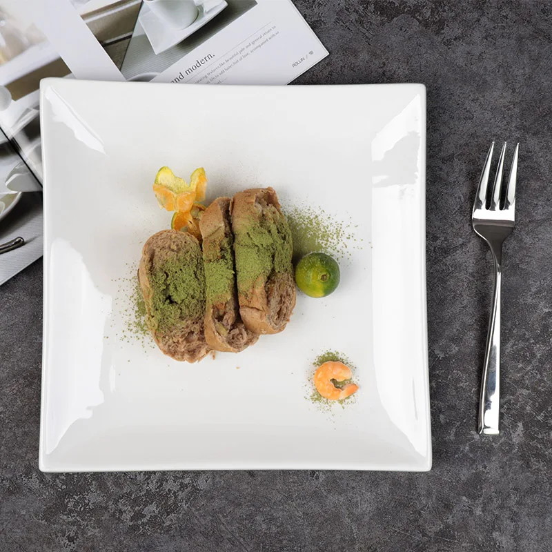 Оптовые керамические основные обеденные тарелки 10-дюймовые дешевые керамические квадратные тарелки из керамического фарфора для отелей