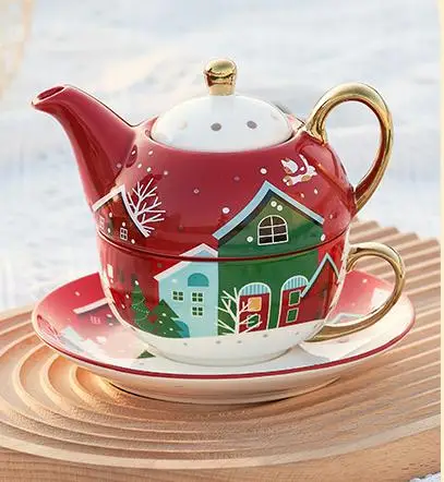 High Quality Christmas Style Christmas Gift Porcelain Teapot Ceramic Coffee & Tea Sets
