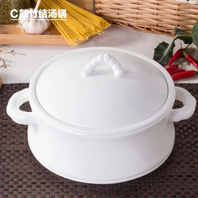 Large Pure White Bone China Soup Pot With Lid Personalized Household Double-Eared Bowl Palace Basin Soup Bowl