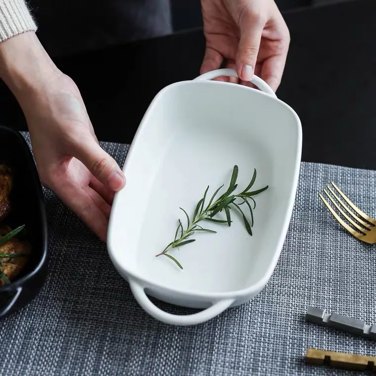 Прямоугольная форма для выпечки в микроволновой печи, керамический обеденный набор, скандинавская форма для выпечки, фарфоровая форма для выпечки с ручкой, форма для выпечки