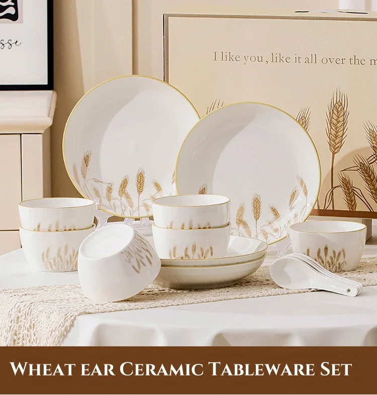 Sustainable Country Wheat Ceramic Tableware Set Porcelain Disposable Home Parties Dinner Eco-Friendly Design Stylish Gifts