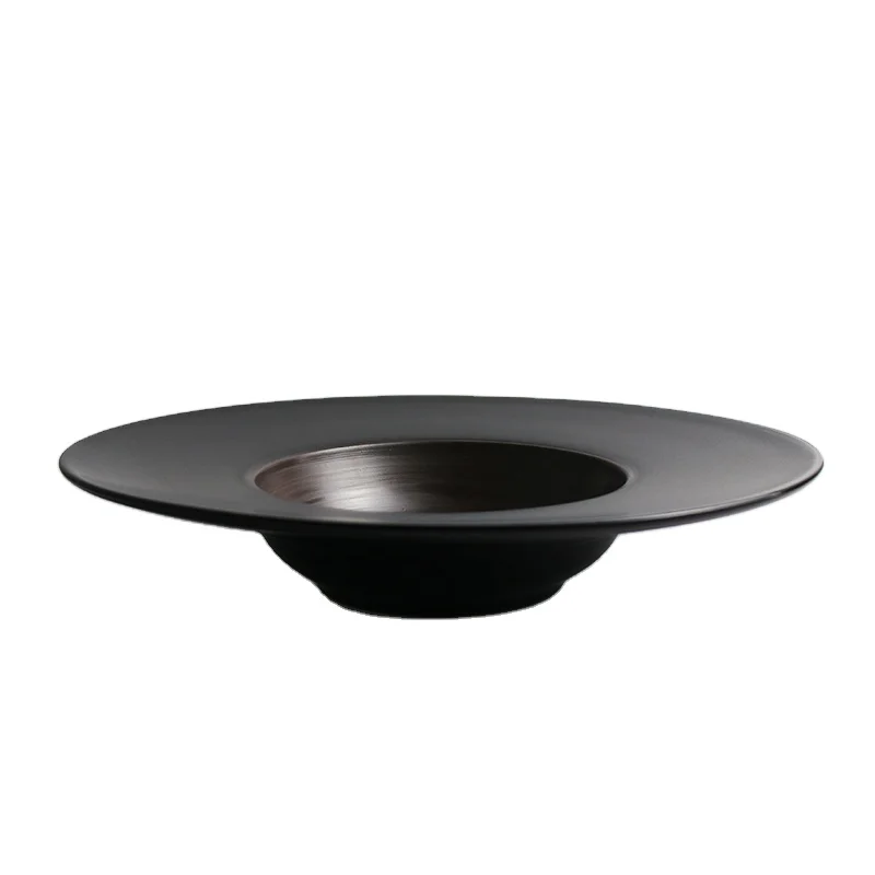 Фарфоровая тарелка для супа/пасты черного цвета для ресторана