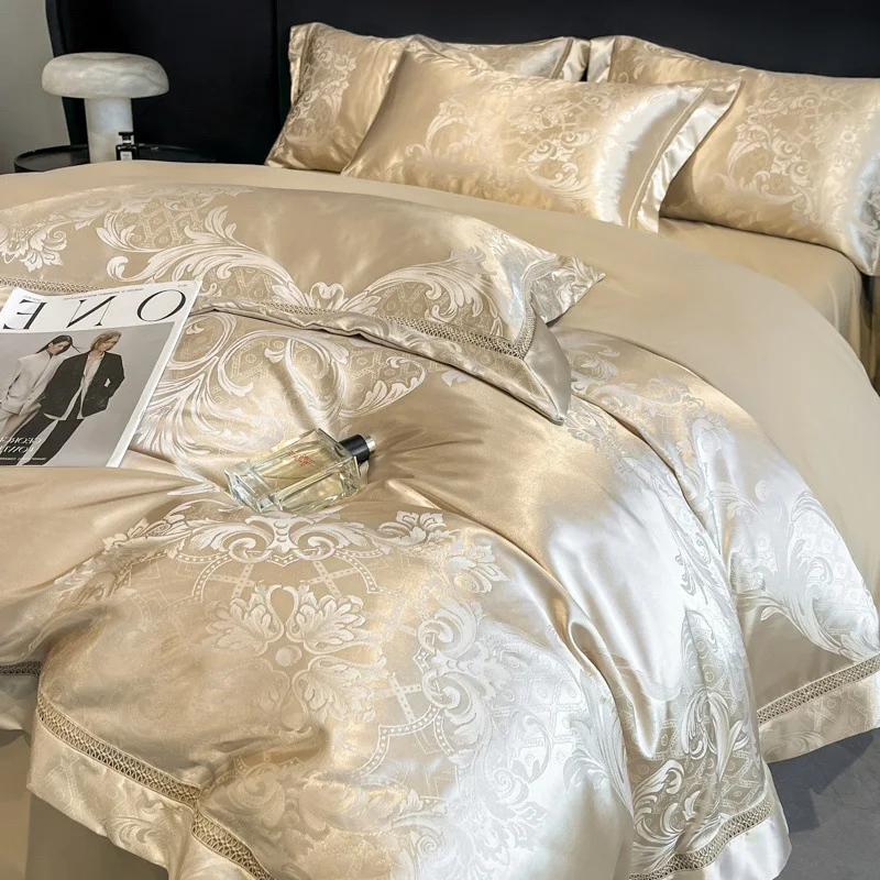 Индивидуальный жаккардовый вышитый хлопок, качество 60, хлопок, пододеяльник, комплект из четырех предметов, свадебный комплект постельного белья