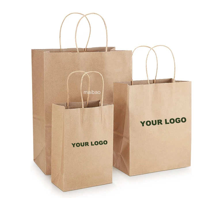 Биоразлагаемые коричнево-белые пакеты для товаров из крафт-бумаги, косметический бумажный пакет с индивидуальным логотипом, подарочный бумажный пакет на заказ с ручкой