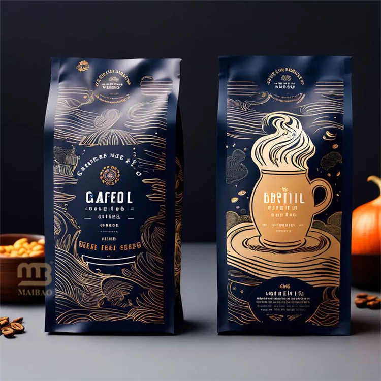 Изготовленный на заказ черный пакет для кофе под частной маркой с плоским дном с застежкой-молнией и клапаном, биоразлагаемая алюминиевая фольга, упаковка для чая, пластиковый пакет для кофе