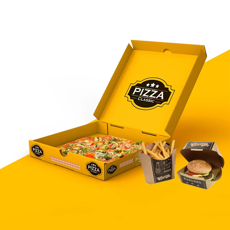 发定制印刷标准尺寸6 8 9 10 12 英寸棕色瓦楞薯条汉堡包装纸箱包装纸披萨盒
