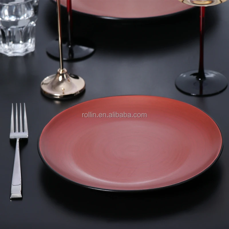 Производитель оптовой торговли посудой для ресторана 10-дюймовая круглая тарелка персонализированная посуда посуда розово-красная керамика для блюда