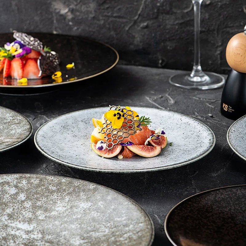 Винтажная ретро кухонная и настольная посуда для дома Керамика OEM логотип Vajilla Platos тарелка посуда тарелки в форме глазури