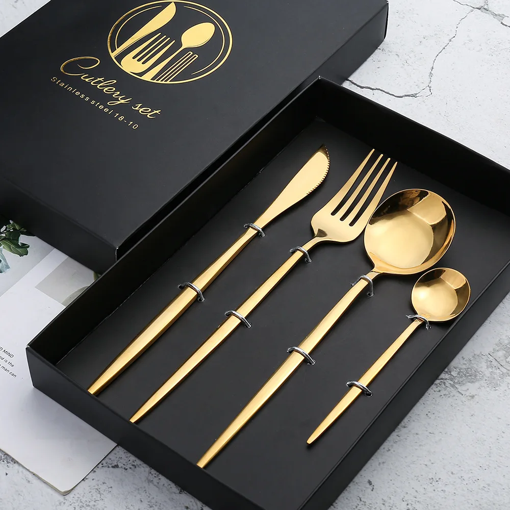 New Western Cutlery Table Set Steak Fork Set Stainless Steel Tableware Restaurant Golden Silver Fork and Knife