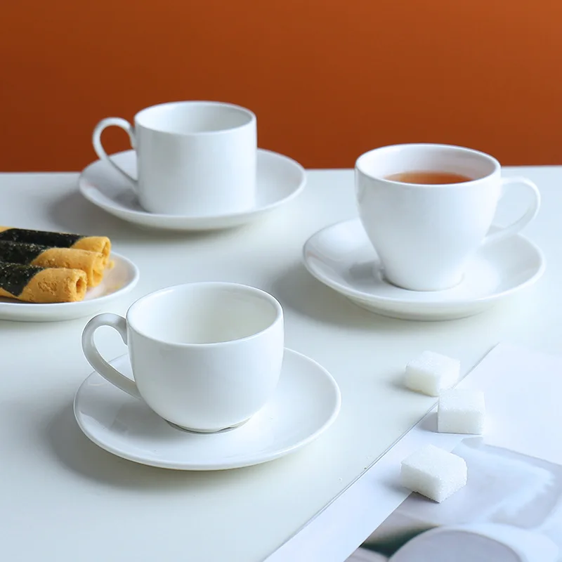 Factory Wholesale Cheap Price Minimalist White Ceramic Coffee Cup Set With Saucer Customizable Logo Brushed Cup
