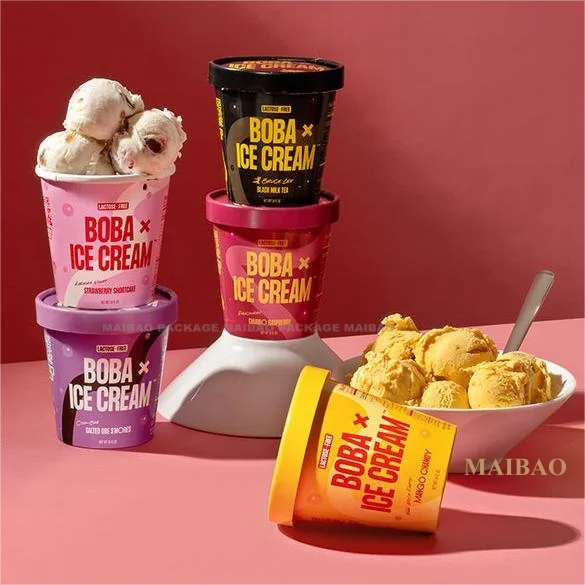 Оптовая продажа, одноразовый бумажный стаканчик на 16 унций, упаковка для мороженого, стаканчик для мороженого с крышкой, индивидуальный бумажный стаканчик для мороженого на вынос, пищевой сорт