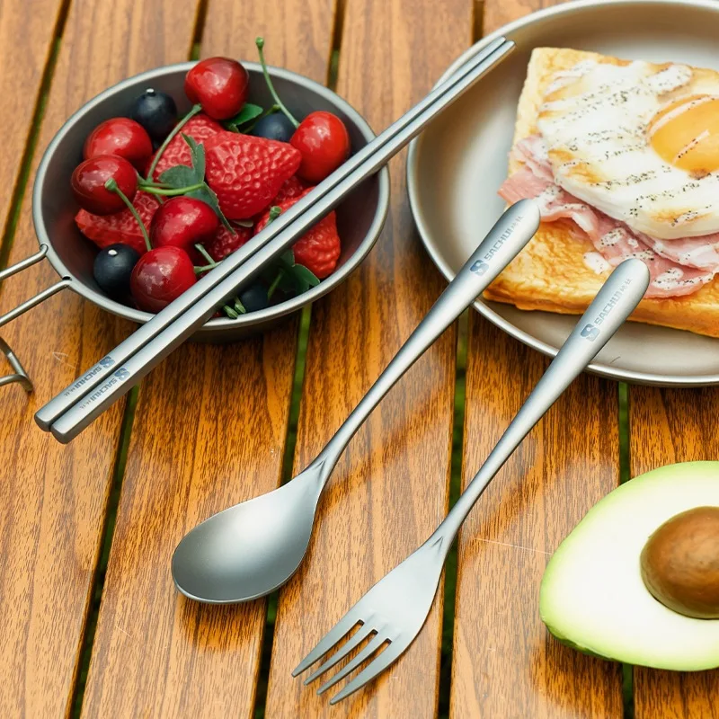 Ложка и вилка с длинной ручкой, столовые приборы из чистого титана, портативный набор вилок для салата, набор столовых приборов для кемпинга, путешествий, выхода на улицу