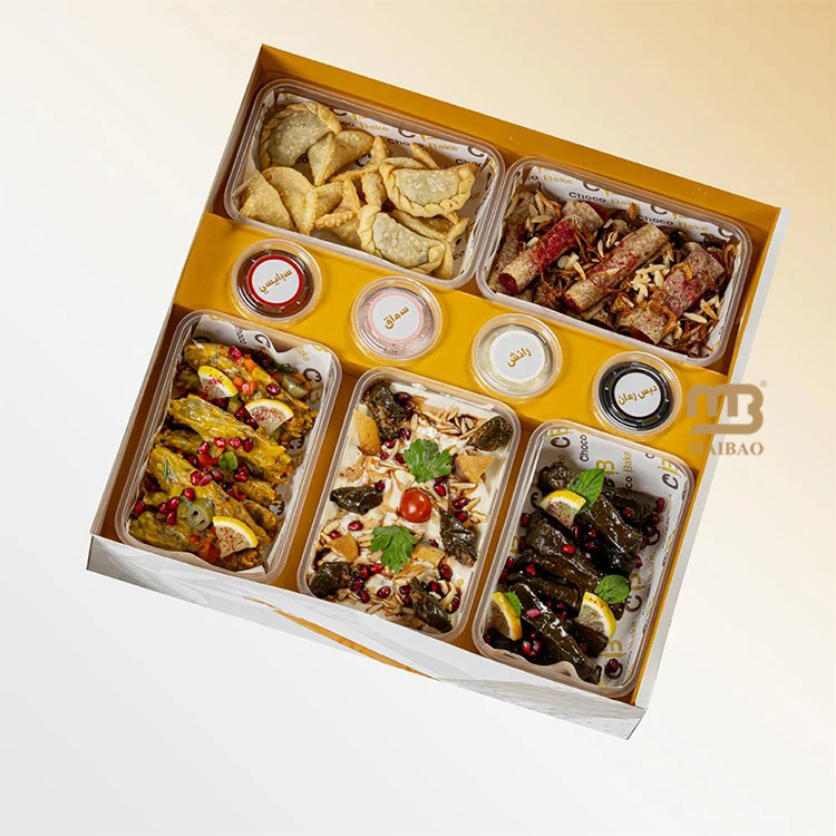 Гуанчжоу Ближневосточные шарики Киббе Кейтеринг Подносы для еды на вынос Коробка для хрустящих сырных булочек Коробка для долмы с вставкой для чашки