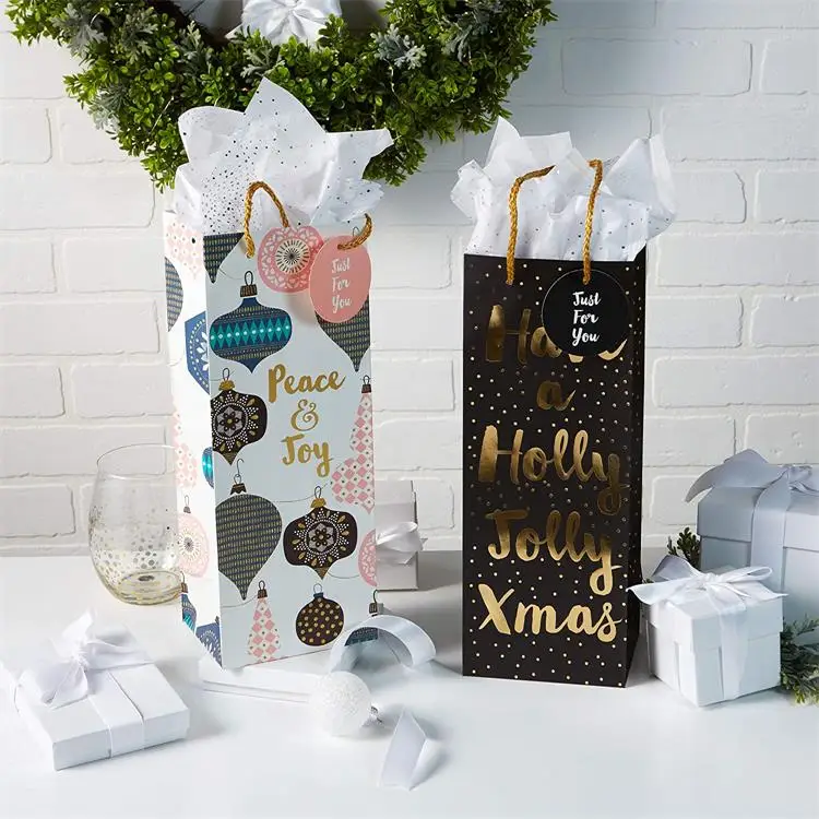 Упаковочная сумка для розничной торговли с логотипом, роскошный подарочный бумажный пакет с ручками, оптовая продажа, подарочная сумка для бумажной бутылки вина