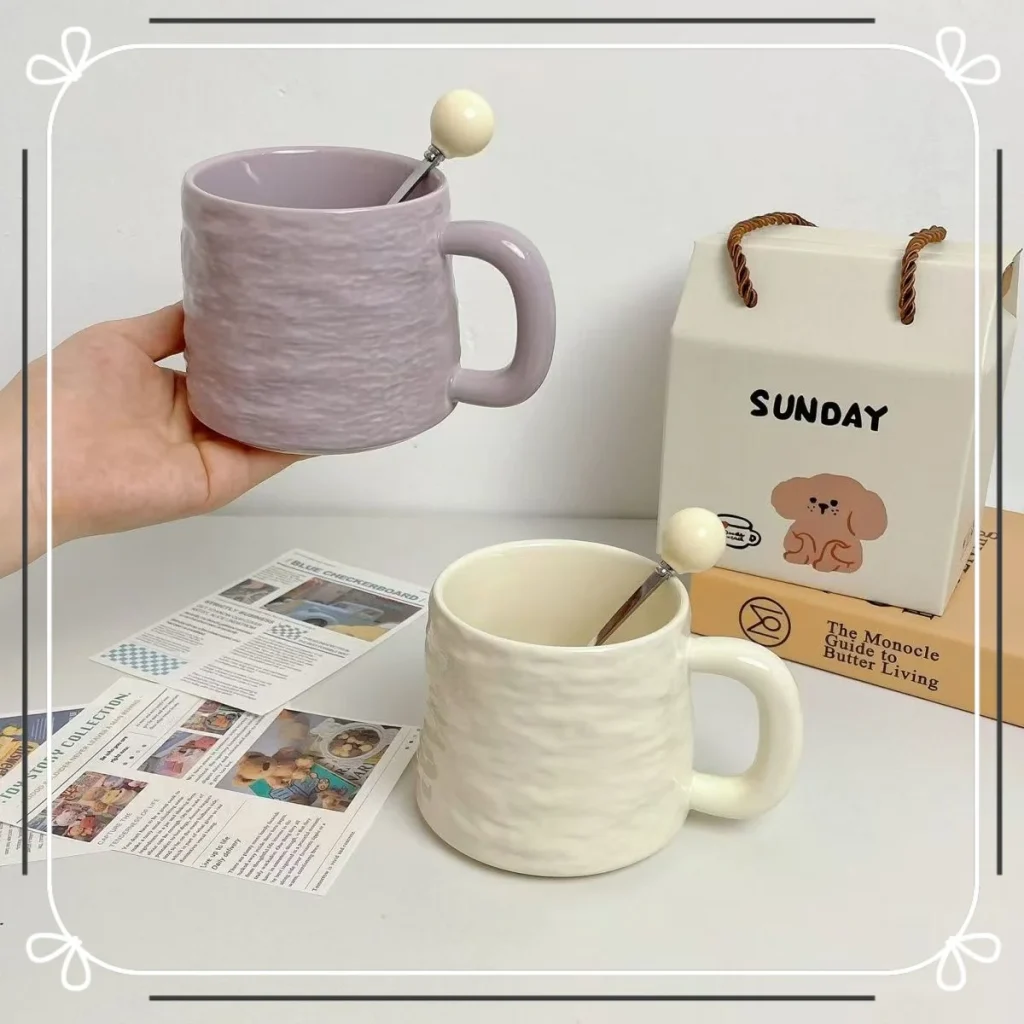 Minimalist Stone Texture Cream Style Ceramic Tea Cup for Home Milk Coffee Breakfast Oatmeal Fruit Dessert Decorative Cup