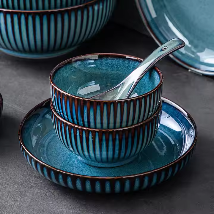 Hot-selling .luxury Blue Striped Ceramic Tableware Set Can Be Used As a Gift Decoration for Home Parties