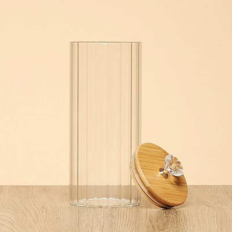 Бутылки для хранения из боросиликатного стекла, банки для хранения продуктов, оптовая продажа, высококачественные стеклянные резервуары, герметичный стеклянный контейнер с бамбуковой крышкой