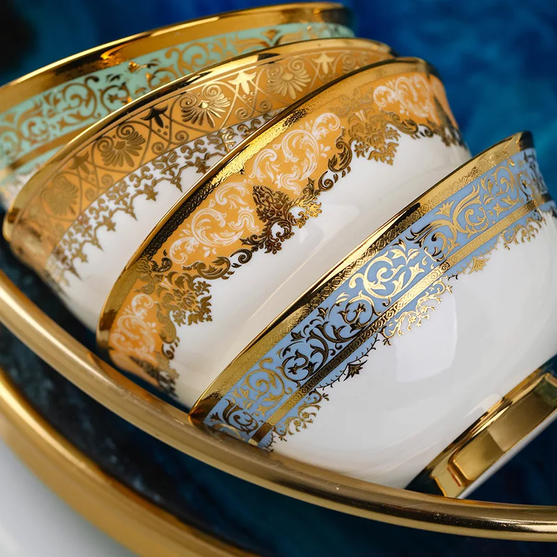 Luxury Hotel Dinnerware Porcelain Bowl Customized 4.5 Inch Gold Rim Glazed Ceramic Dinner Rice Serving Bowls