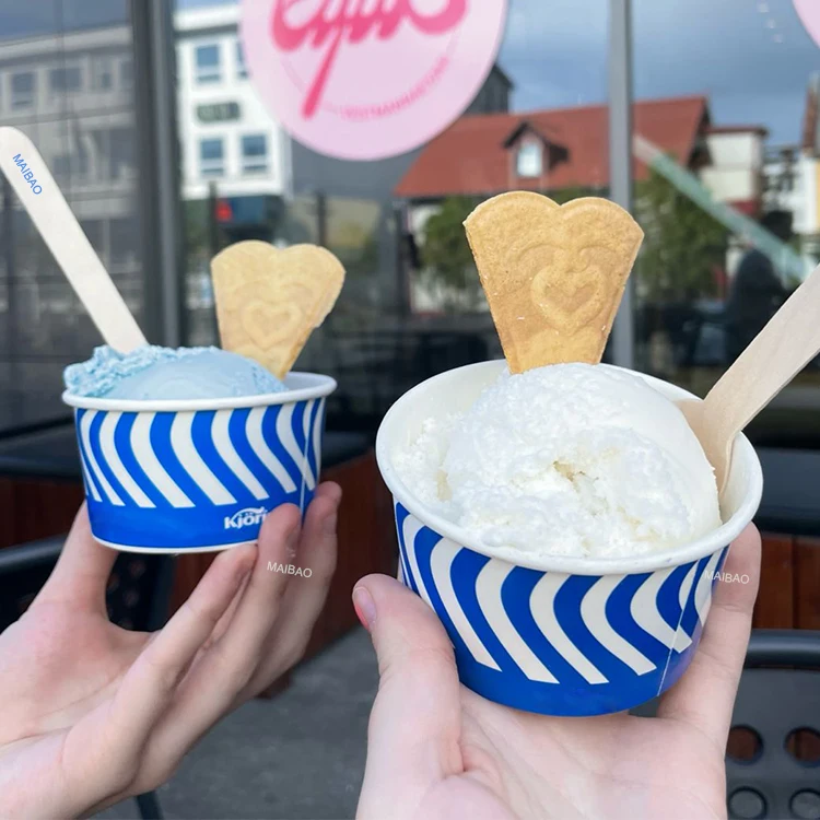 Бумажный стаканчик для десерта на 4 унции, 5/8/12/16 унций, одноразовый одностеночный стаканчик для мороженого, миски для замороженного йогурта с крышкой, бумажный стаканчик на заказ с логотипом