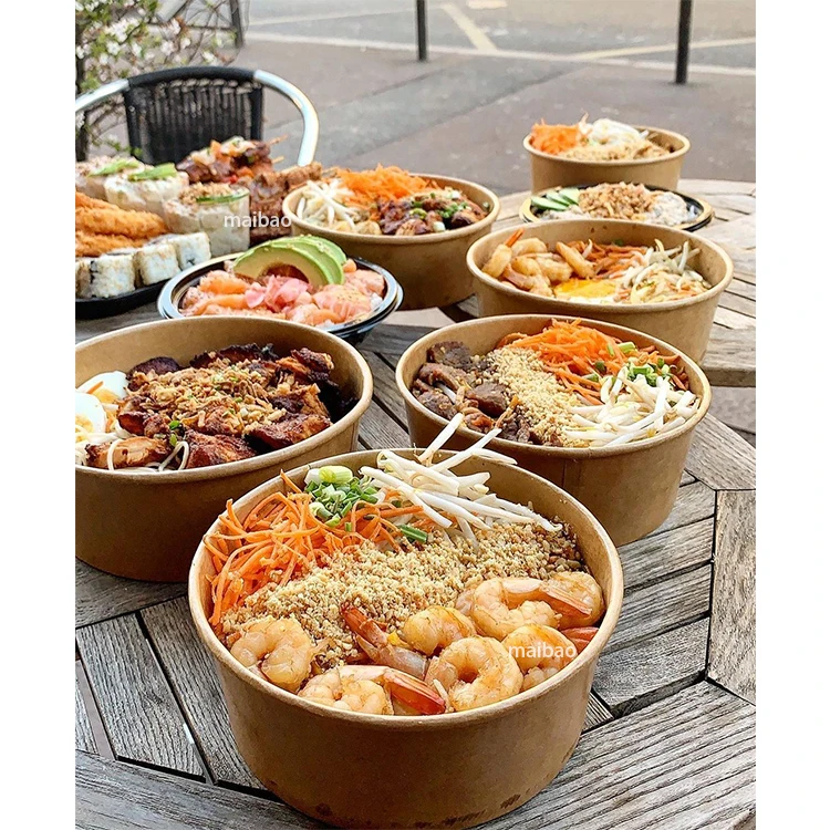 Одноразовая биоразлагаемая 750 мл салат салат из карафта на заказ на заказ салат с крышкой убрать рис горячей упаковкой бумажной чаши бумаги