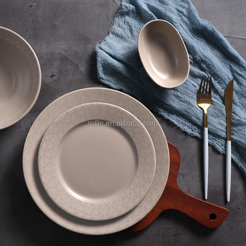 Премиум-бежево-серая обеденная тарелка большого размера, круглая тарелка с кофейной чашкой, роскошный набор столовых приборов на 12 персон, тарелки для столовой