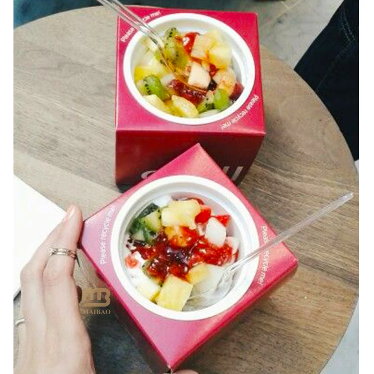 Одноразовая коробка для стаканчиков для йогурта и мороженого со вставками Нестандартные коробки со вставками Упаковка для десертов Прямоугольная бумажная миска для мороженого