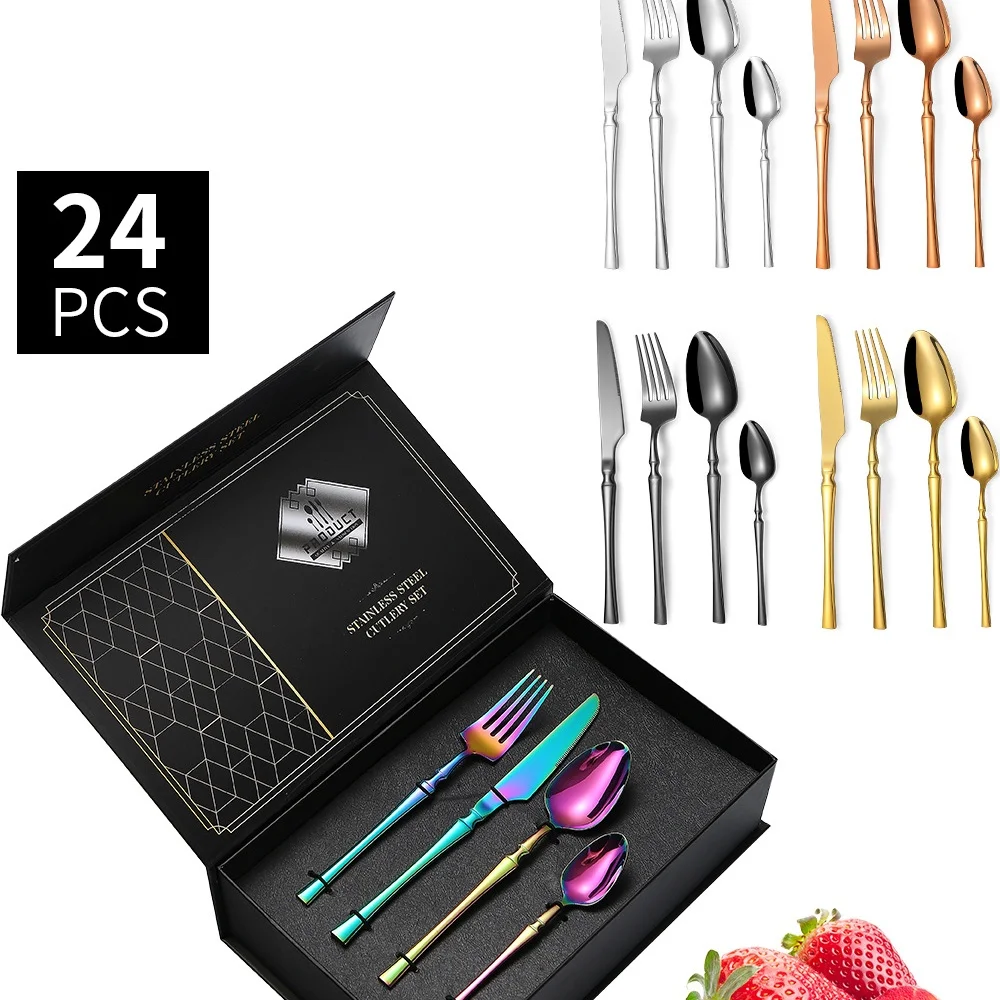 Набор столовых приборов из нержавеющей стали ручной работы в бамбуковом стиле для свадебной посуды, бистро, пекарни и ресторана