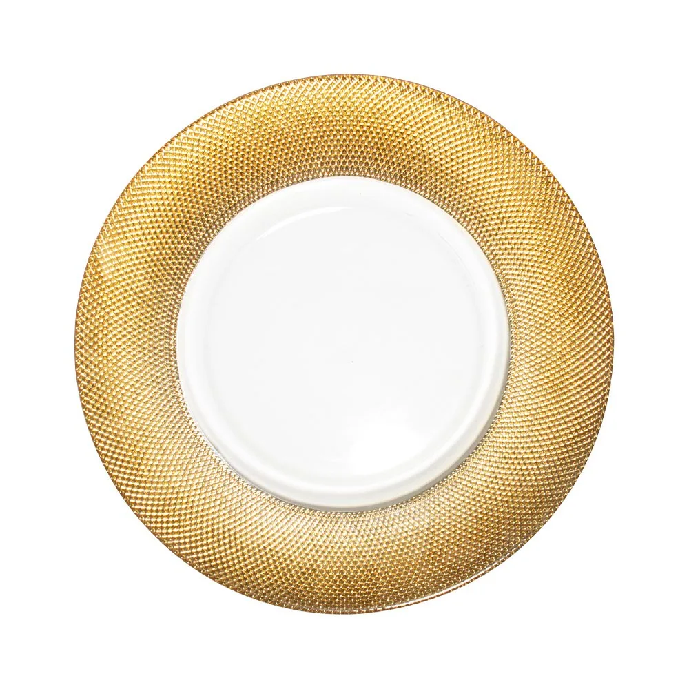 Посуда для обеденной тарелки, зарядное устройство для стеклянной тарелки в западной золотой оправе для вечеринки в ресторане отеля