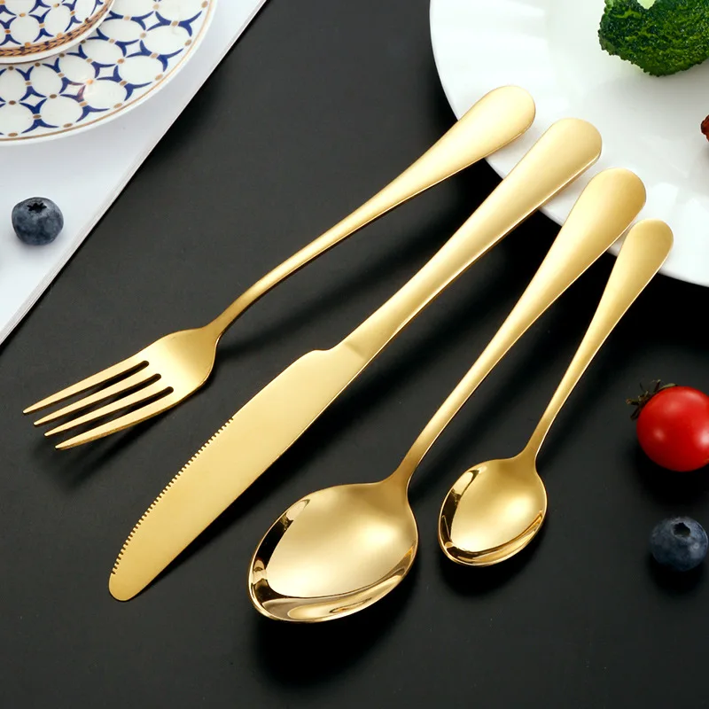 Sustainable Stainless Steel Cutlery Set in Black Silver Rose Gold Kitchen Knife Fork Dinner Spoon Flatware Collection