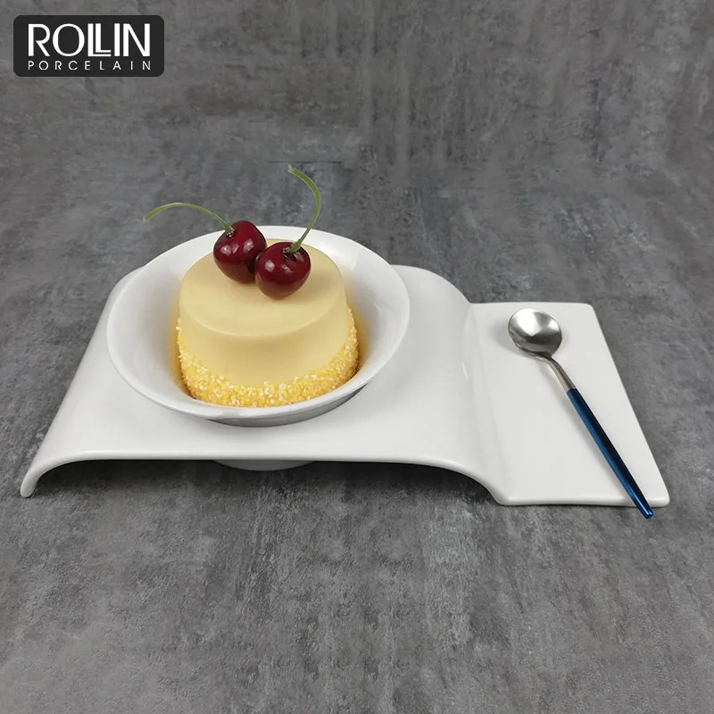 Десертные тарелки, миски, фарфоровая посуда высокого качества для ресторана, декоративная фарфоровая суповая тарелка с подносом
