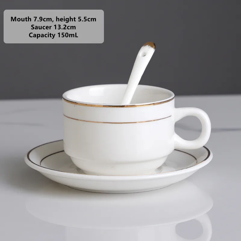Nordic Luxury Ceramic Gold Strip Coffee Cup and Saucers Set Ceramic Tea Cup Coffee and Tea Sets for Hotel
