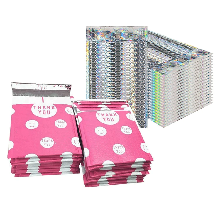 定制标志防水快递邮件包装闪亮金属铝箔填充信封气泡邮袋