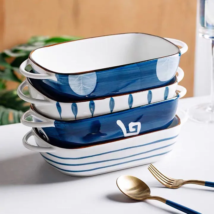 Керамический противень для выпечки оптом, тарелка для выпечки макарон, посуда, противни с ручкой