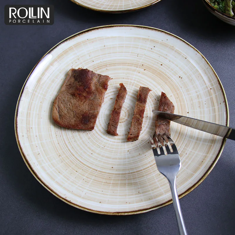 Роскошные кухонные круглые фарфоровые тарелки, посуда, обеденный набор, керамические тарелки для ресторанов, посуда, обеденный набор, посуда