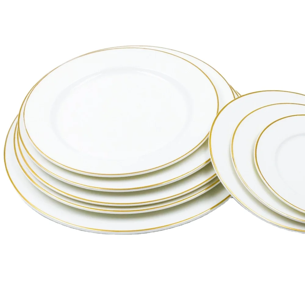 Бретт, современные роскошные обеденные тарелки из костяного фарфора с золотой оправой, круглые керамические ресторанные блюда для свадеб