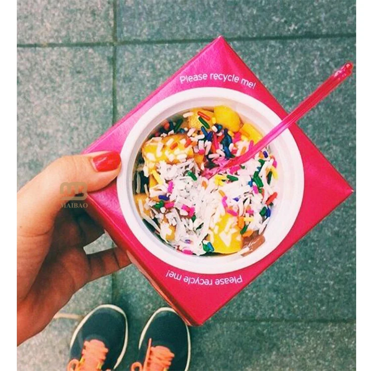 Упаковка для пищевых продуктов, чашка для йогурта с бумажной коробкой, чашка для мороженого, бумажная упаковка, одноразовая чашка для смузи, десерта, квадратные коробки