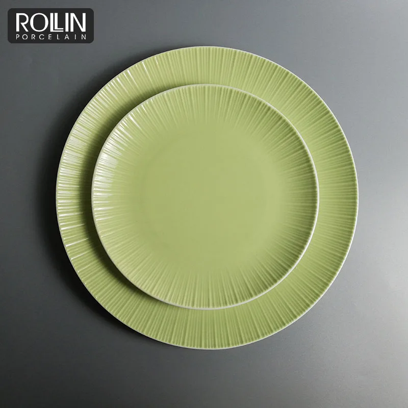 Привлекательная цена, новый тип столовой посуды для отелей, зеленая глазурованная столовая посуда, набор столовых приборов из костяного фарфора