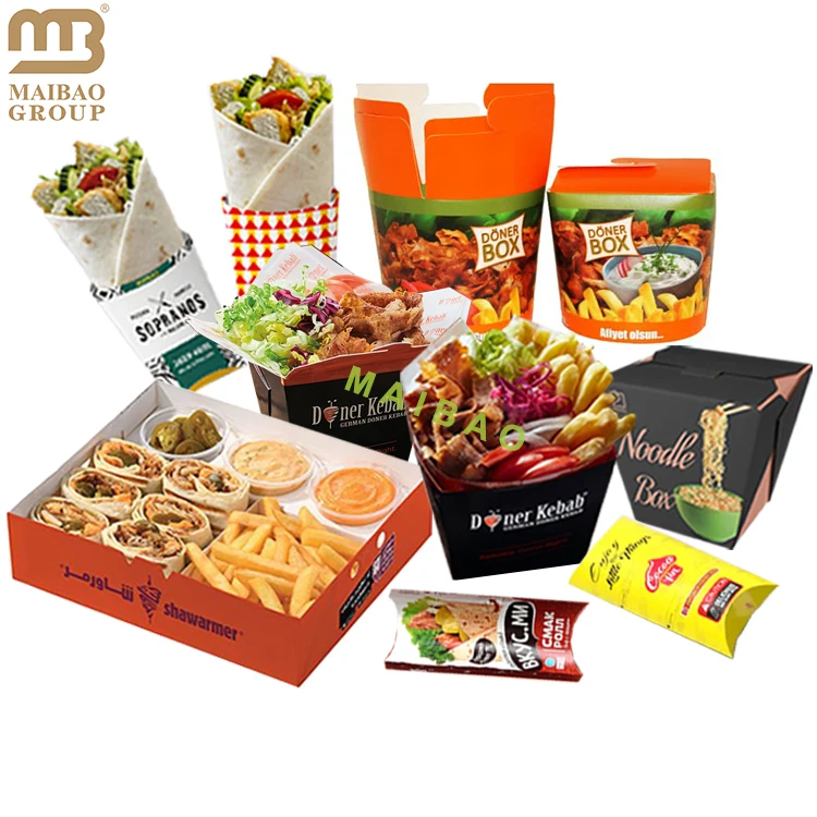 Крафт-бумага с принтом клиента, коробка для донера, кебаба, упаковка для шаурмы, лапши, коробки на вынос, контейнер для еды, одноразовая коробка