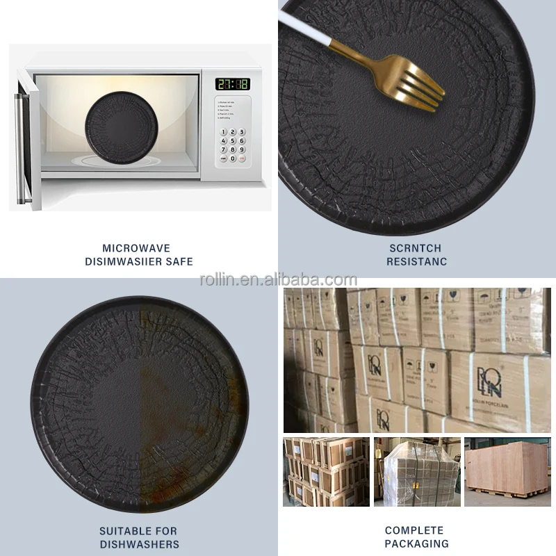 Набор керамической посуды для ресторанов, оптовая продажа, наборы черно-белых тарелок для отелей, кухонная утварь, керамическая посуда, тарелки и тарелки