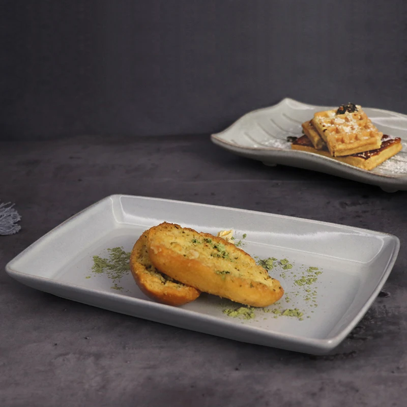 Прямоугольные тарелки для ужина в ресторане, керамическая посуда, сервировочные тарелки и блюда для кейтеринга, гостиничная посуда