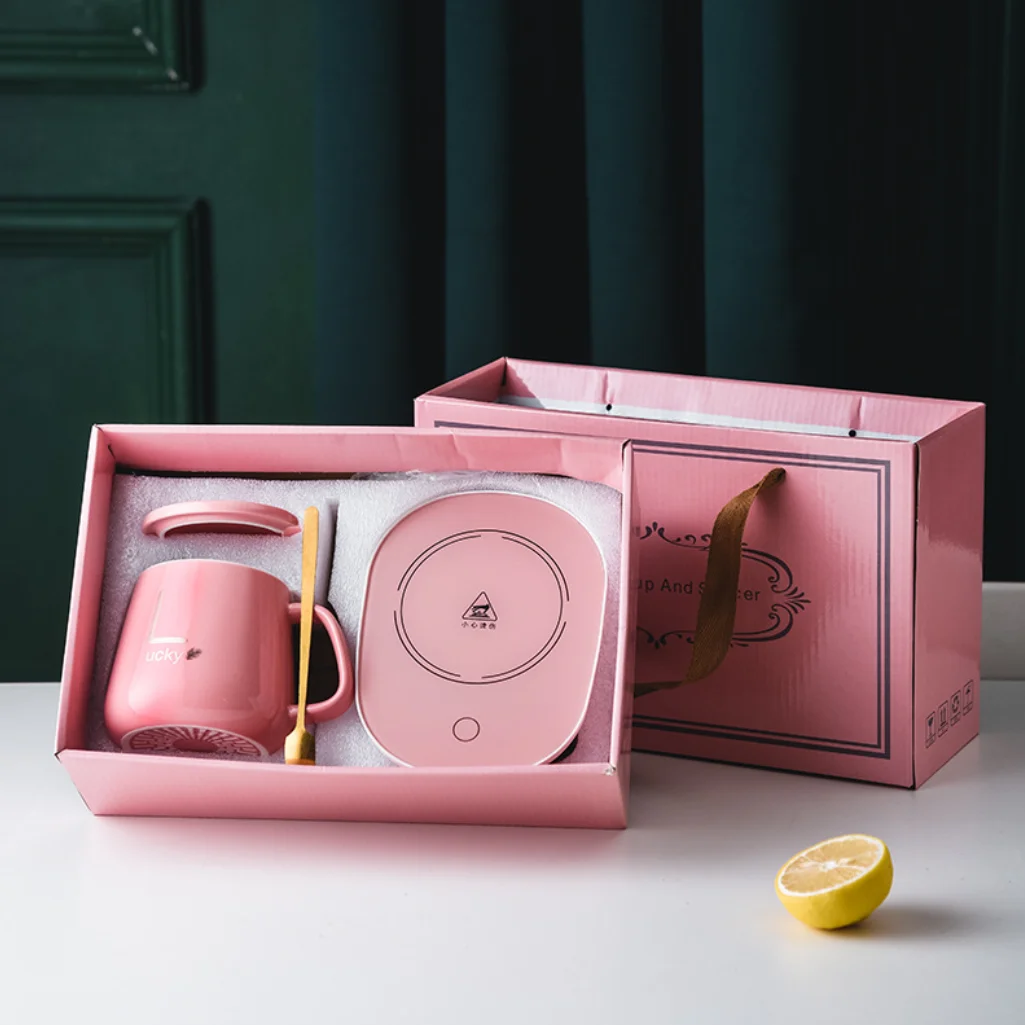 Рождественский подарок Бретта, керамическая розовая кофейная кружка, кружка с автоматическим подогревом, чашка с термостатом на 55 градусов