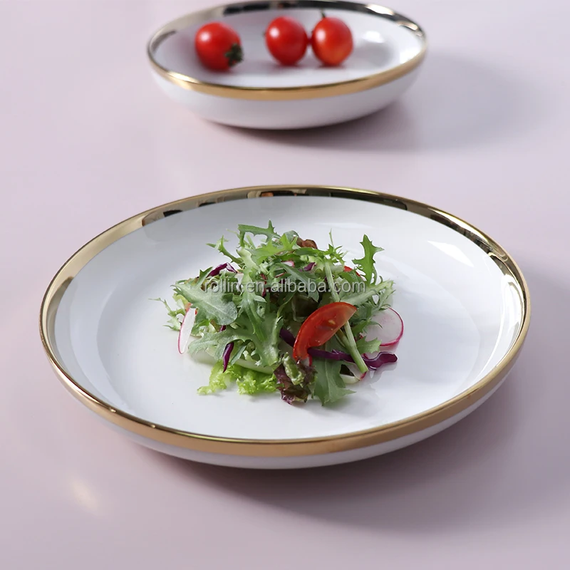 8-дюймовые наборы с золотой и белой отделкой, 8 предметов, роскошный современный набор тарелок, обеденный набор, посуда для современных ресторанов