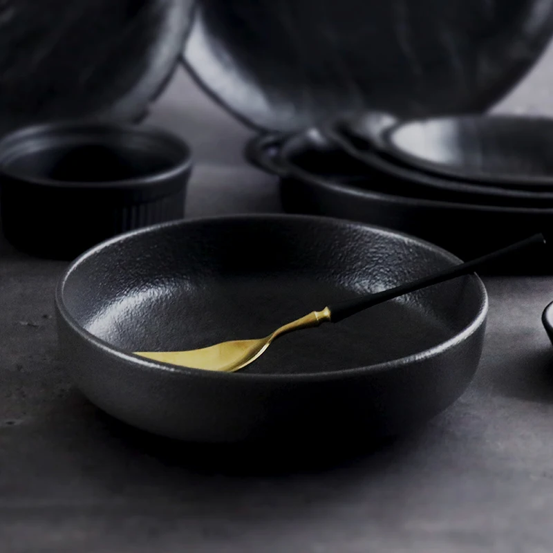 Пищевая тарелка 1100cc Суповая тарелка глубиной 20 см Черная материя Тарелки Прочная посуда для ресторана