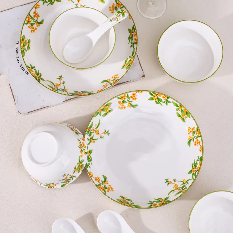 Modern Fragrans Series Flower Household Ceramic Tableware Plates and  Bowls Set Gift Box Dinnerware Sets Ceramic Restaurant