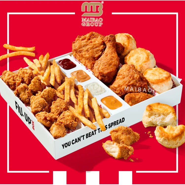 Одноразовая коробка с принтом на заказ, коробка для гамбургера, картофеля фри, жареной курицы, попкорна, упаковка для фаст-фуда, коробка из крафт-бумаги