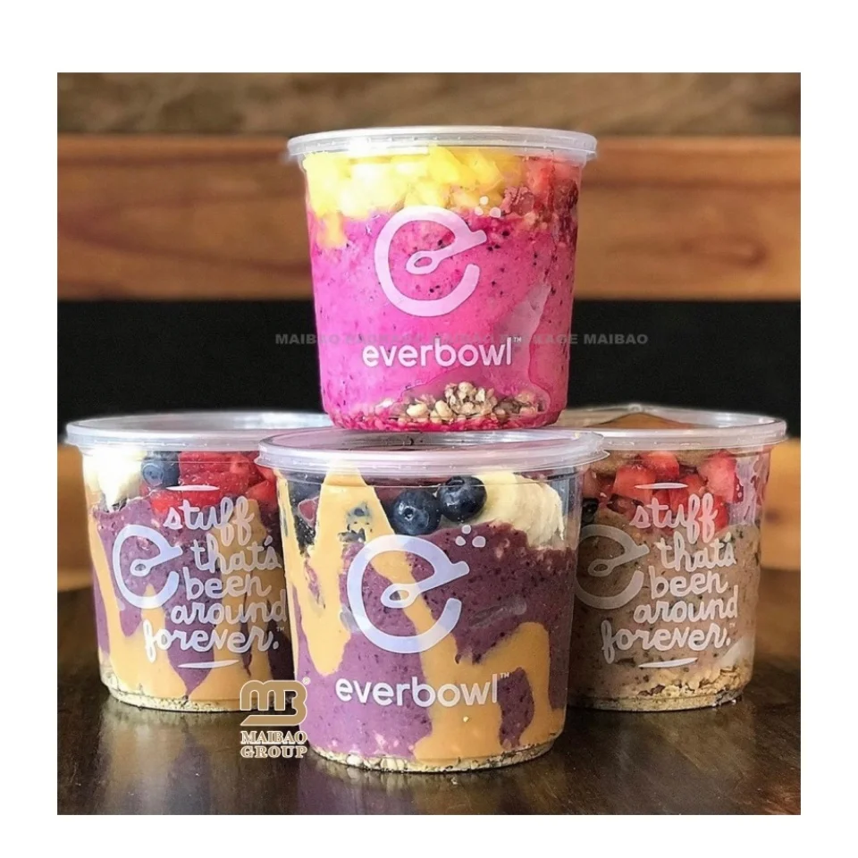 Заводская 12 унций 16 унций 24 унции прозрачная одноразовая пластиковая плоская миска фруктовое мороженое салат салат на вынос десерт миска асаи с крышкой