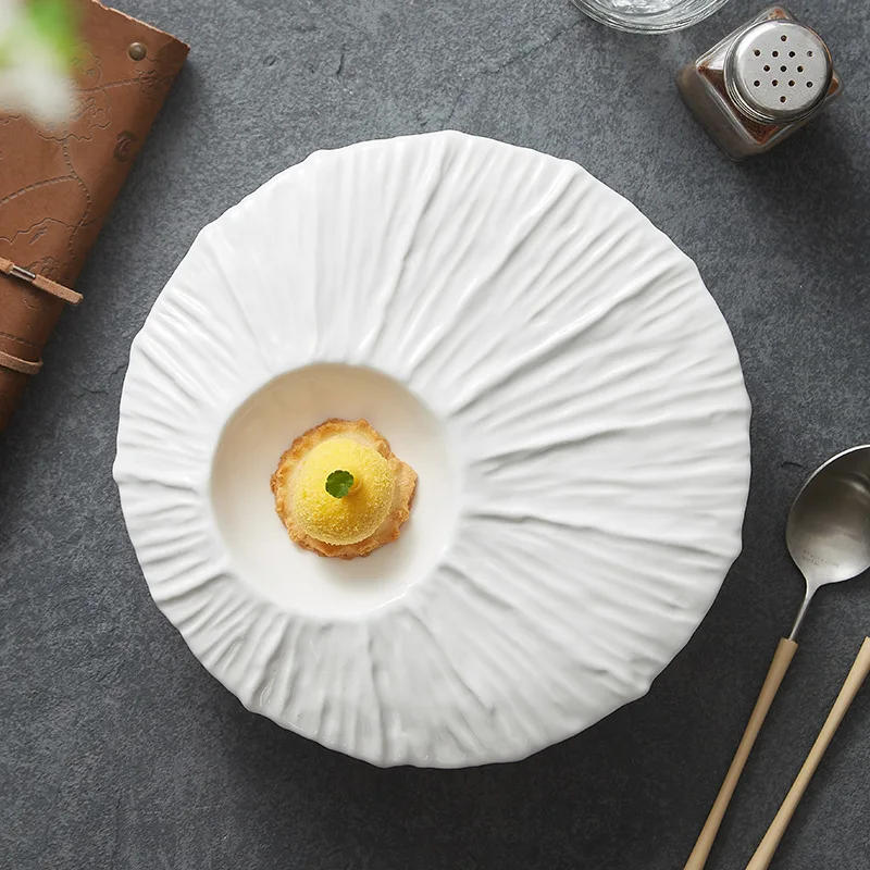 Nordic White Heat Luxury 8-inch Double Layer Ceramic Plate Eco-Friendly Restaurant Home Retaining Tray Desserts Dinner Plates