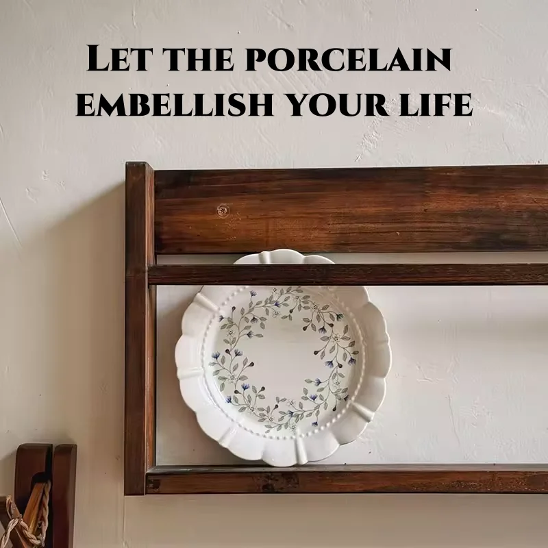 French Retro Blue Flower Branches Ceramic Dishes Plates Suitable for Wedding Party and Restaurant and Dessert Decorations