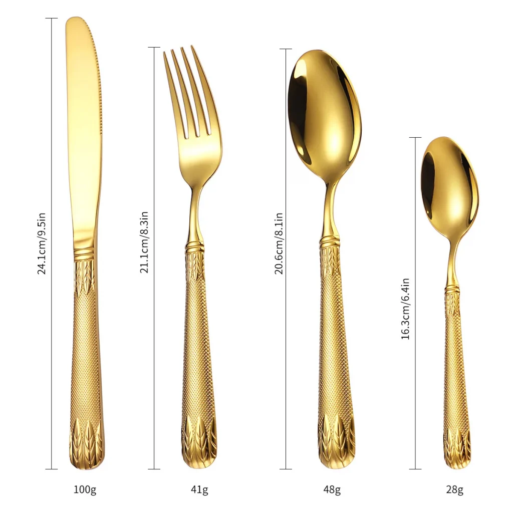 Новый золотой набор столовых приборов из нержавеющей стали с тисненой деревянной ручкой 304, нож, вилка, ложка, столовые приборы для свадьбы