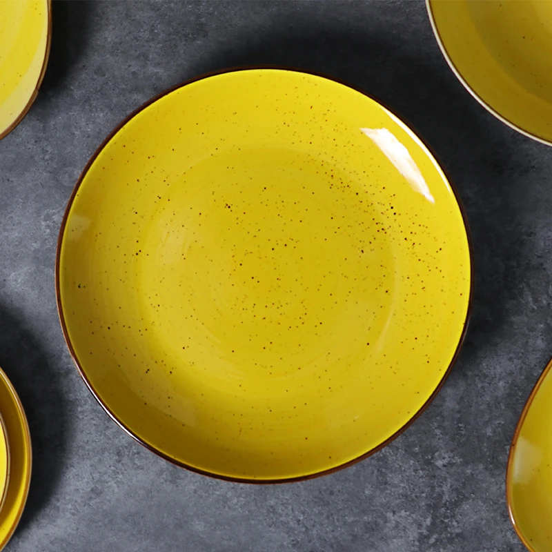 Набор столовой посуды для ресторана, набор столовой посуды желтого цвета, индивидуальная посуда, фарфоровый керамический набор тарелок для отеля